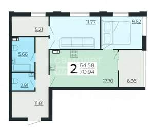 3-к квартира, вторичка, 71м2, 2/24 этаж