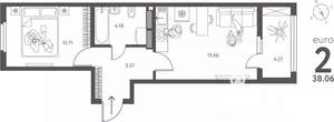 1-к квартира, сданный дом, 38м2, 3/17 этаж