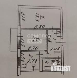 2-к квартира, вторичка, 50м2, 9/9 этаж
