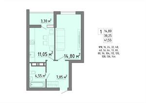 1-к квартира, строящийся дом, 42м2, 2/19 этаж