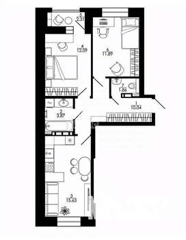 2-к квартира, строящийся дом, 60м2, 11/15 этаж