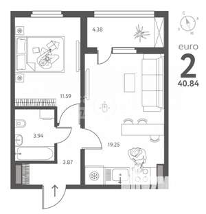 2-к квартира, вторичка, 41м2, 17/18 этаж