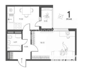 1-к квартира, вторичка, 39м2, 10/17 этаж
