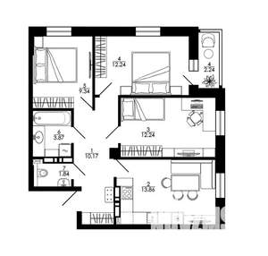 3-к квартира, вторичка, 66м2, 16/25 этаж
