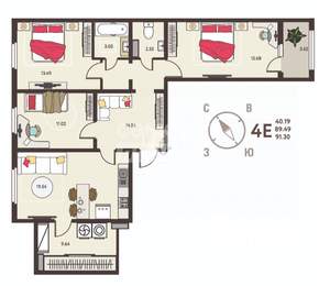 3-к квартира, вторичка, 91м2, 5/18 этаж