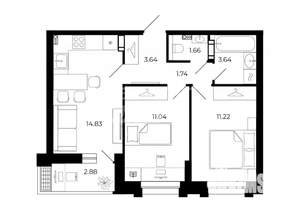 2-к квартира, вторичка, 51м2, 6/15 этаж