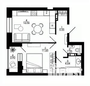 1-к квартира, строящийся дом, 43м2, 9/17 этаж