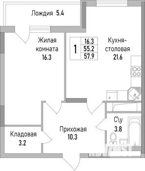 1-к квартира, строящийся дом, 58м2, 11/19 этаж
