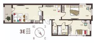 2-к квартира, вторичка, 66м2, 11/18 этаж