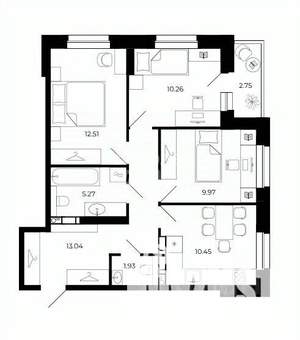 3-к квартира, вторичка, 64м2, 12/24 этаж