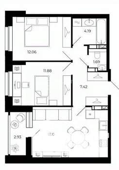 2-к квартира, строящийся дом, 56м2, 11/24 этаж
