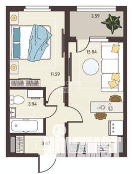 2-к квартира, вторичка, 39м2, 10/18 этаж