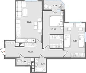 3-к квартира, строящийся дом, 84м2, 22/25 этаж