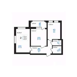 2-к квартира, строящийся дом, 64м2, 2/8 этаж