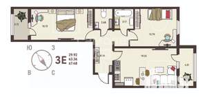 2-к квартира, вторичка, 67м2, 11/18 этаж