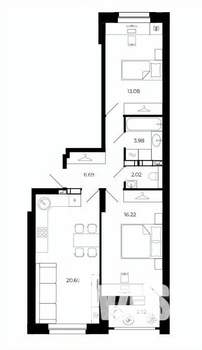 2-к квартира, строящийся дом, 63м2, 12/24 этаж