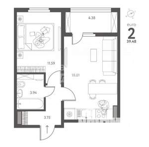 1-к квартира, вторичка, 39м2, 16/17 этаж