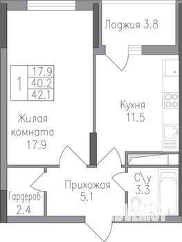 1-к квартира, строящийся дом, 42м2, 9/17 этаж