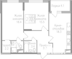 2-к квартира, вторичка, 72м2, 5/17 этаж