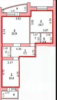 2-к квартира, вторичка, 70м2, 3/17 этаж