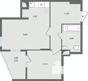 2-к квартира, строящийся дом, 54м2, 6/25 этаж