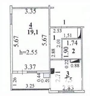 1-к квартира, вторичка, 34м2, 1/3 этаж