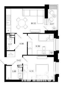 2-к квартира, вторичка, 53м2, 2/15 этаж