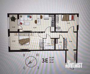 3-к квартира, вторичка, 60м2, 5/17 этаж