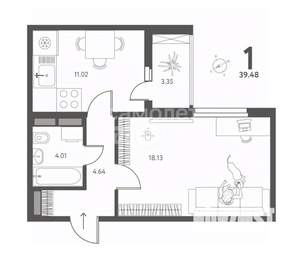 1-к квартира, вторичка, 40м2, 15/17 этаж