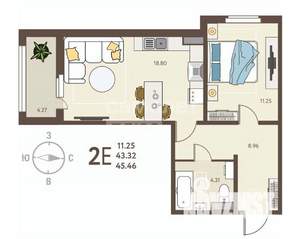 2-к квартира, вторичка, 41м2, 4/18 этаж