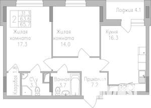 2-к квартира, строящийся дом, 66м2, 5/19 этаж