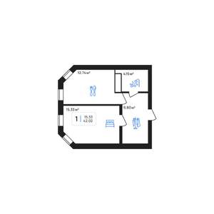 1-к квартира, строящийся дом, 42м2, 2/8 этаж