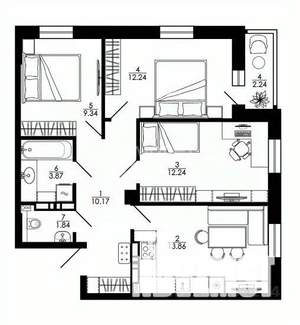 3-к квартира, строящийся дом, 66м2, 15/25 этаж