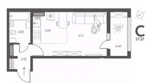 Студия квартира, вторичка, 27м2, 4/17 этаж