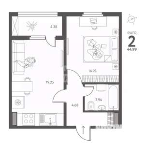 2-к квартира, вторичка, 45м2, 3/17 этаж