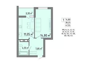 1-к квартира, строящийся дом, 42м2, 14/19 этаж