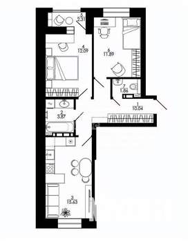 2-к квартира, строящийся дом, 60м2, 9/15 этаж