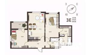3-к квартира, вторичка, 69м2, 2/18 этаж