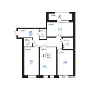 3-к квартира, вторичка, 99м2, 6/8 этаж