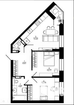 2-к квартира, вторичка, 57м2, 16/17 этаж