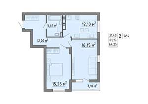 2-к квартира, строящийся дом, 64м2, 1/21 этаж