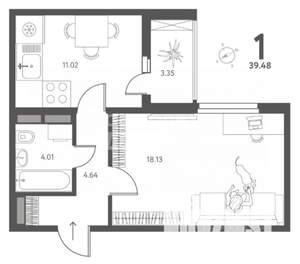 1-к квартира, вторичка, 39м2, 2/17 этаж