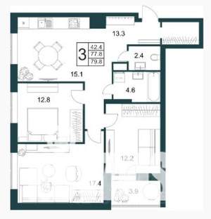 3-к квартира, строящийся дом, 80м2, 5/21 этаж