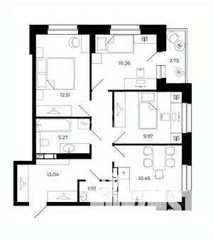 3-к квартира, строящийся дом, 64м2, 12/24 этаж