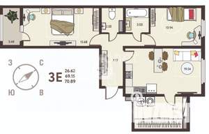 2-к квартира, вторичка, 71м2, 12/18 этаж