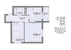 2-к квартира, строящийся дом, 64м2, 5/19 этаж