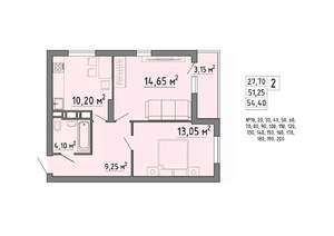 2-к квартира, строящийся дом, 54м2, 17/21 этаж