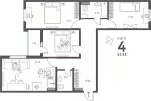 3-к квартира, сданный дом, 86м2, 9/17 этаж
