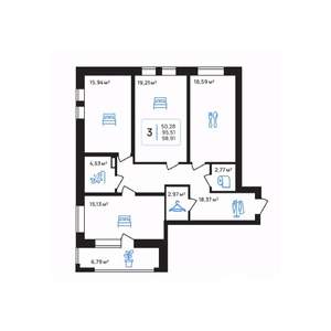 3-к квартира, строящийся дом, 99м2, 3/8 этаж