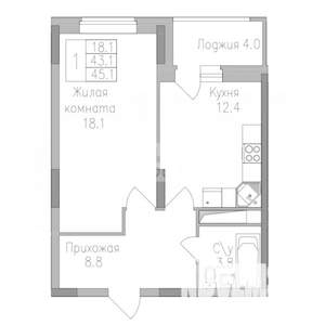 1-к квартира, вторичка, 45м2, 9/17 этаж